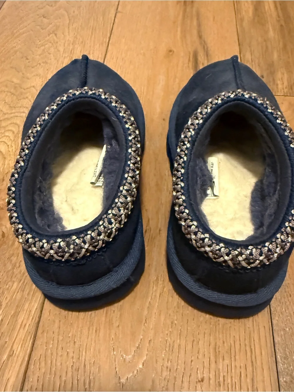 UGG Kids Navy Braided-Trim Cozy Slip-On Slippers